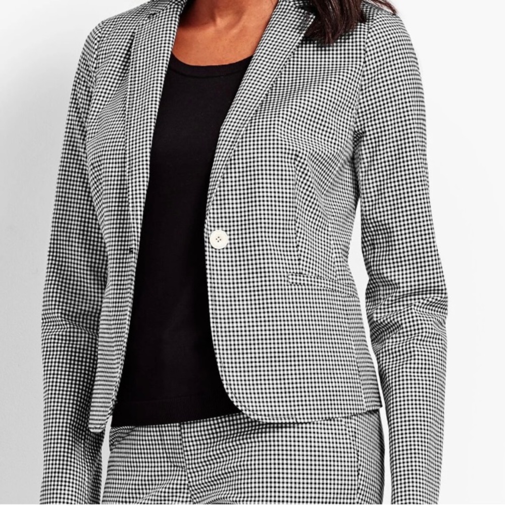 Talbots Gingham Patterned One Button Blazer - image 1